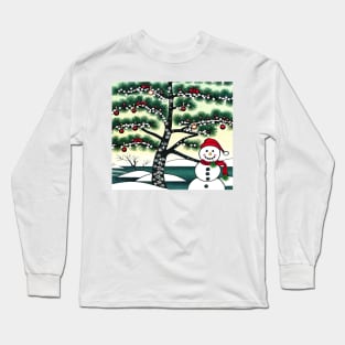 A Snowman and a Christmas Tree Long Sleeve T-Shirt